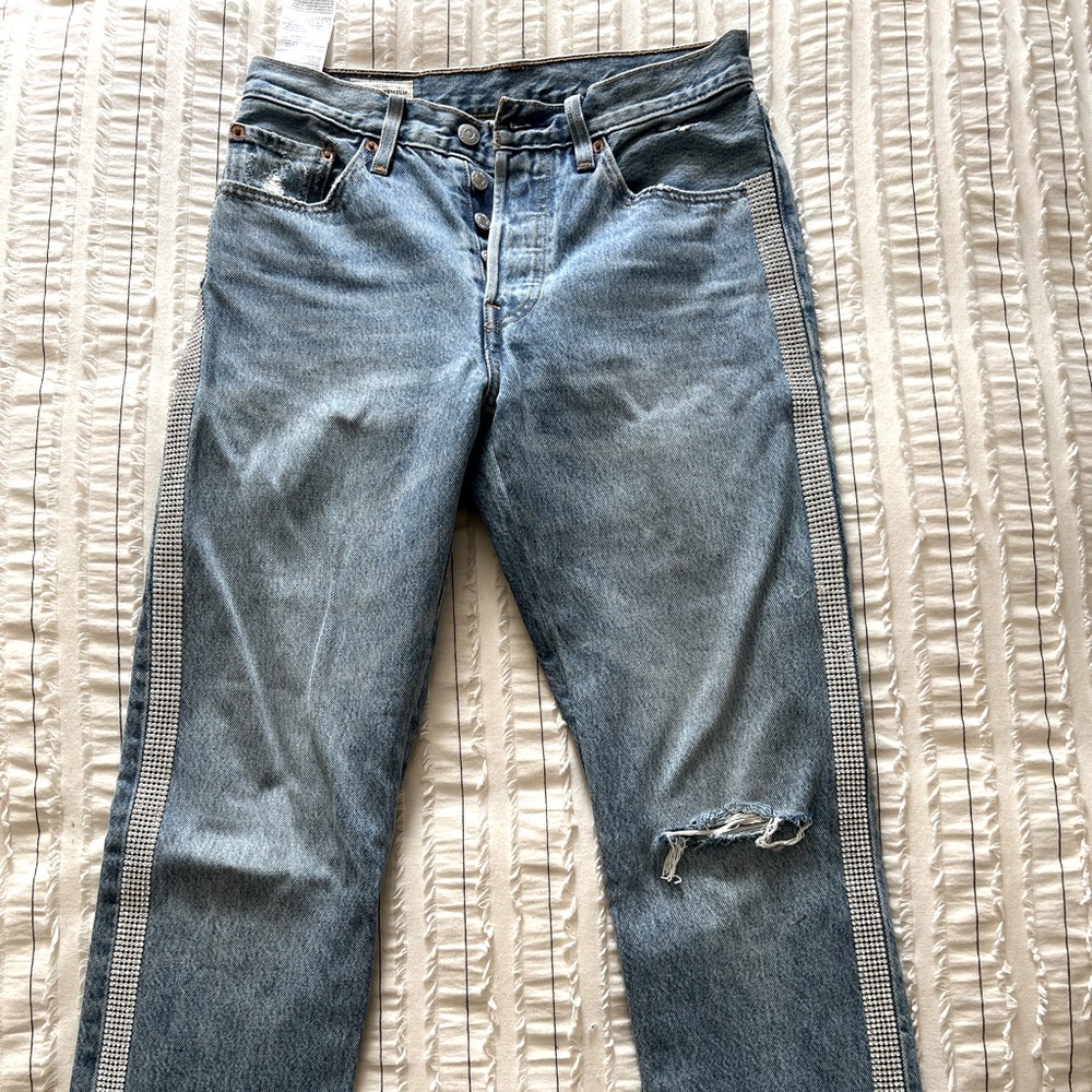 501 Original Cropped Jeans with Rhinestone Embellishment